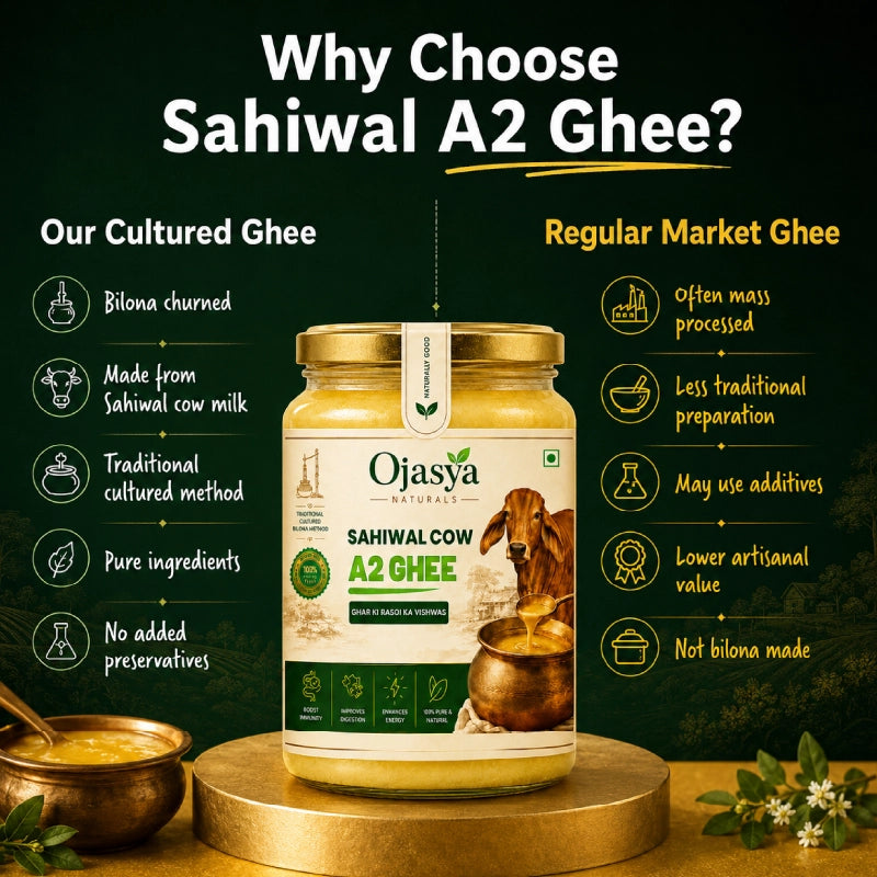 Pure A2 Sahiwal Cow Ghee 1000ml | Traditional Bilona Method | Lab Tested & Certified | Ojasya Naturals