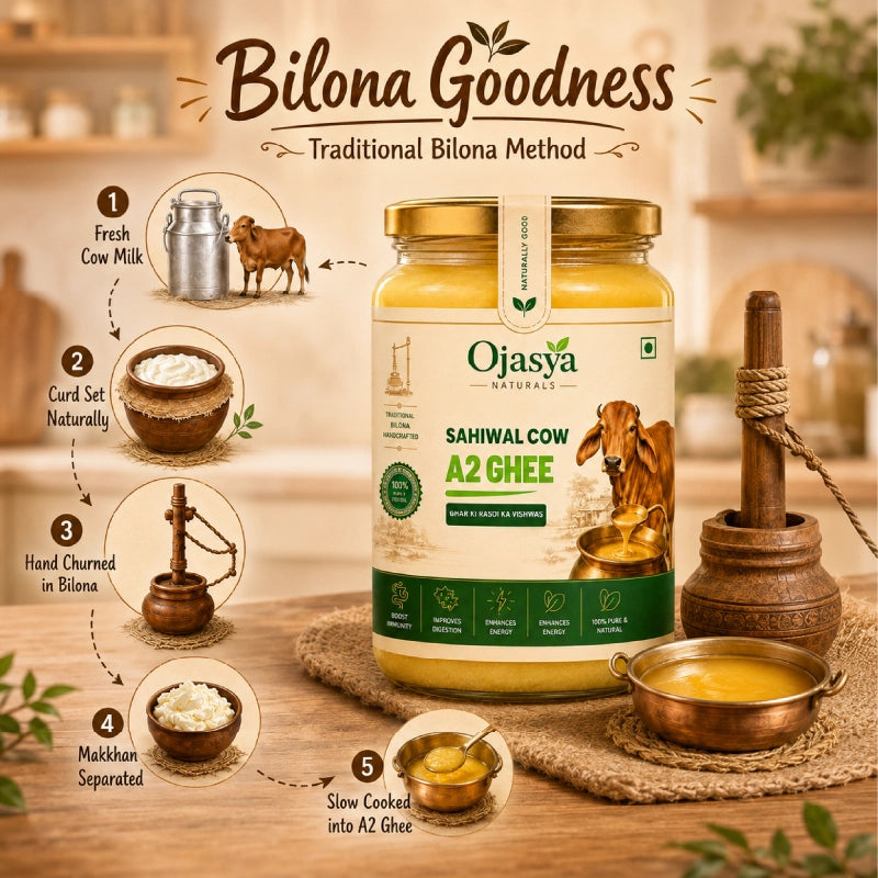 Pure A2 Sahiwal Cow Ghee 1000ml | Traditional Bilona Method | Lab Tested & Certified | Ojasya Naturals