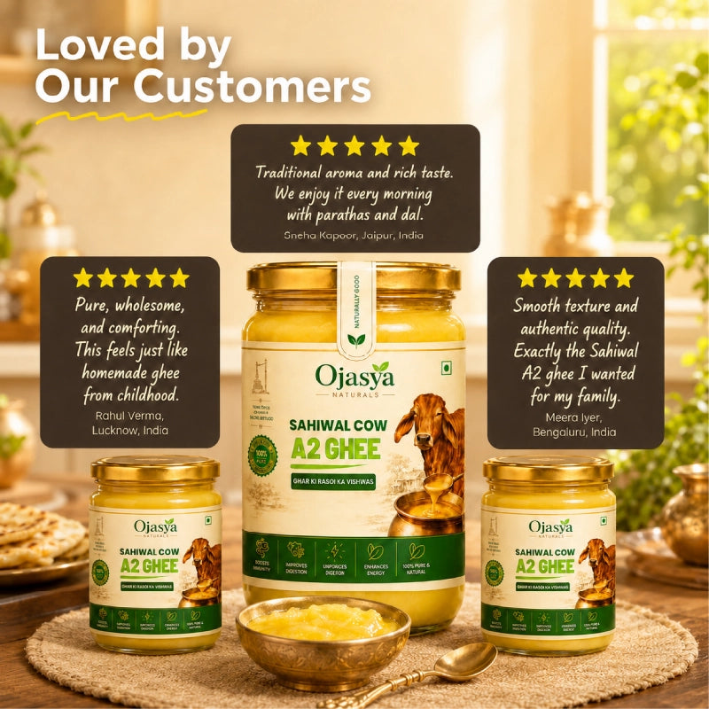 Pure A2 Sahiwal Cow Ghee 1000ml | Traditional Bilona Method | Lab Tested & Certified | Ojasya Naturals