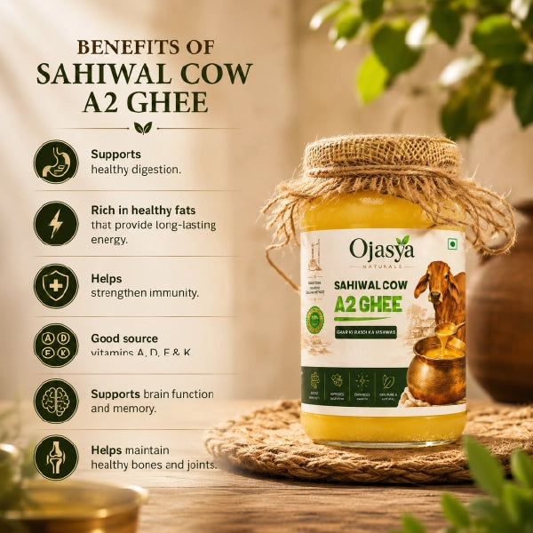 Pure A2 Sahiwal Cow Ghee (1000ml) | Traditional Bilona Method | Ojasya Naturals