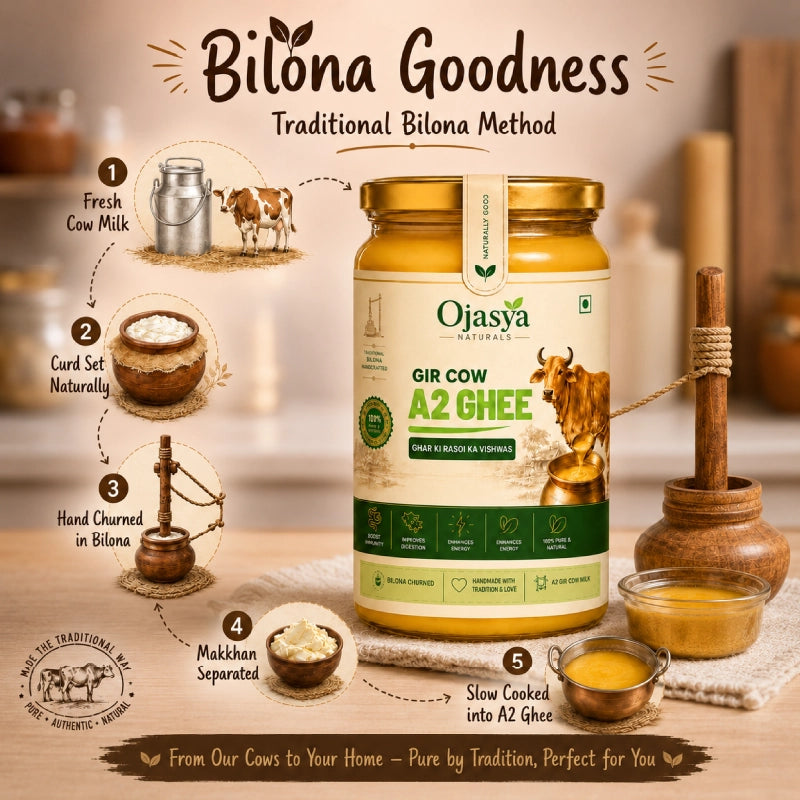 Pure A2 Gir Cow Ghee 1000ml | Traditional Bilona Method | Ojasya Naturals