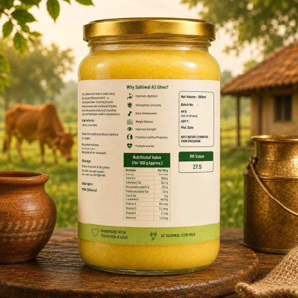Pure A2 Sahiwal Cow Ghee (500ml) | Traditional Bilona Method | Ojasya Naturals