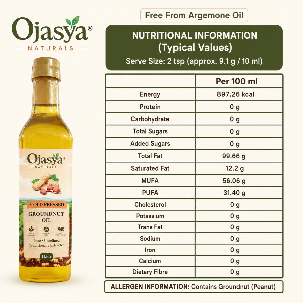 Ojasya Cold Pressed Groundnut Oil 500ml