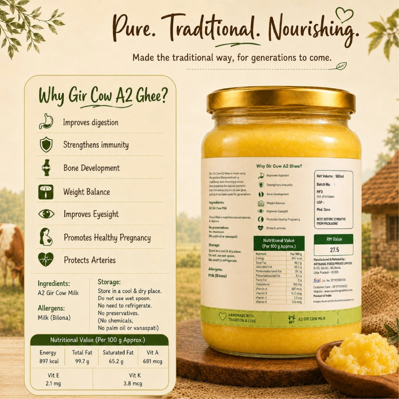 Pure A2 Gir Cow Ghee 1000ml | Traditional Bilona Method | Ojasya Naturals