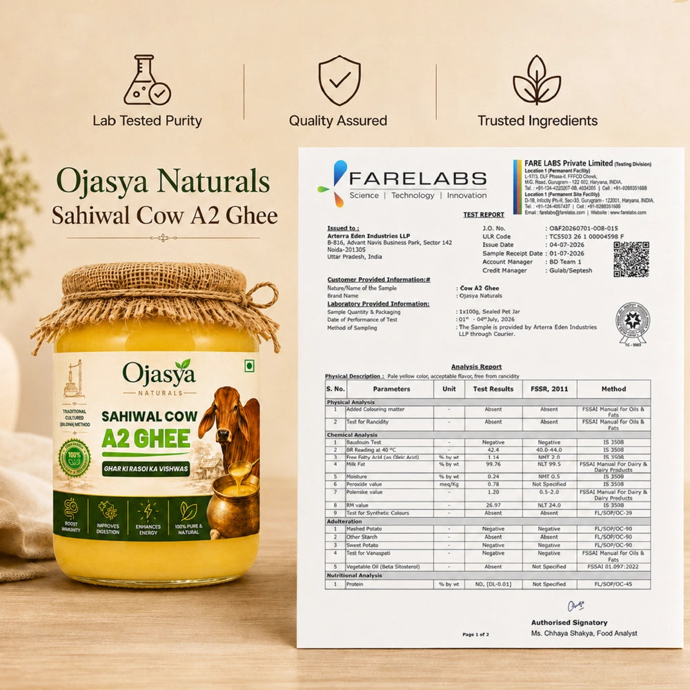 Pure A2 Sahiwal Cow Ghee 1000ml | Traditional Bilona Method | Lab Tested & Certified | Ojasya Naturals